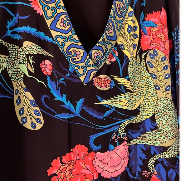 RARE Tibi Silk Kaftan Blouse Black w/ pink green blue Size XS ( fits like S M ) - Picture 2 of 5